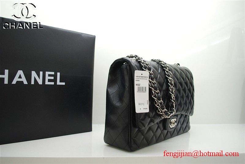 Chanel classic black Flap Bag 36070 silver chain