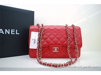 Chanel Jumbo Caviar Flap Bag 36076 Red Silver Chain
