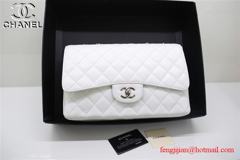 Chanel Jumbo Caviar Flap Bag 36076 White Silver Chain