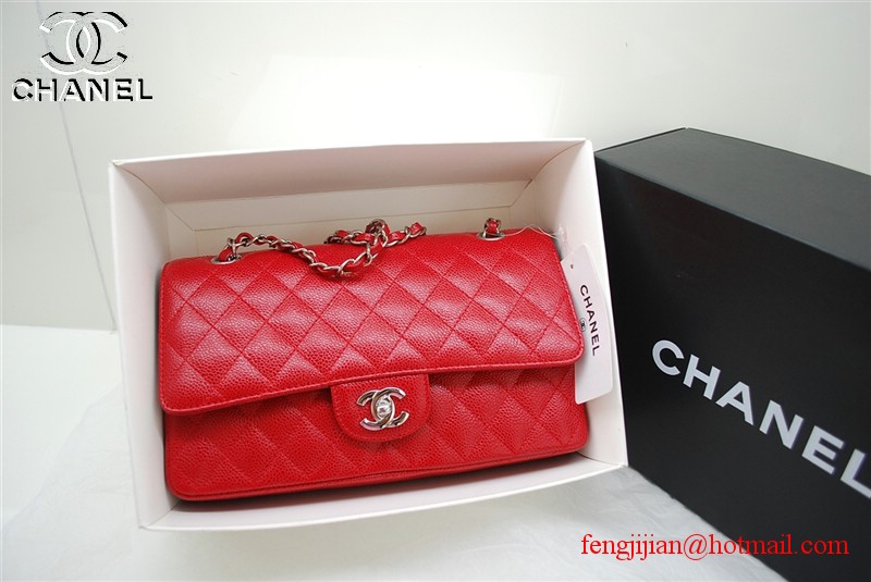 Chanel 2.55 Double Flap Silver Hardware A1112 Red