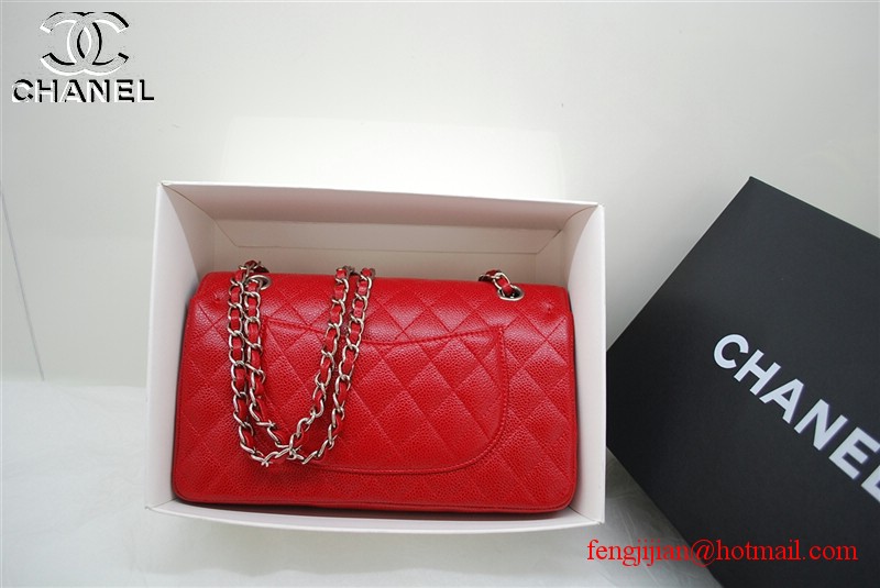 Chanel 2.55 Double Flap Silver Hardware A1112 Red