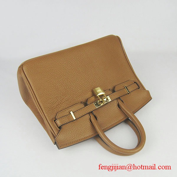 Hermes Birkin 25cm Embossed Leather Handbag 6068 Light Coffee Gold Palladium hardware