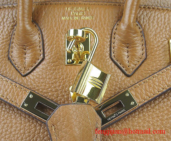 Hermes Birkin 25cm Embossed Leather Handbag 6068 Light Coffee Gold Palladium hardware