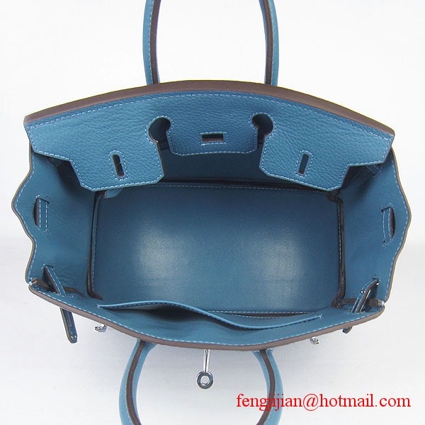 Hermes Birkin 25cm Togo Leather Bag 6068 Blue Silver Palladium hardware