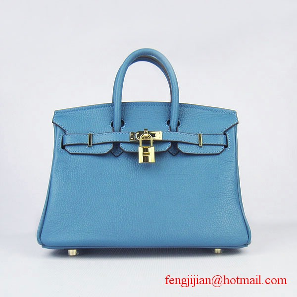 Hermes Birkin 25cm Togo Leather Bag 6068 Blue Gold Palladium hardware