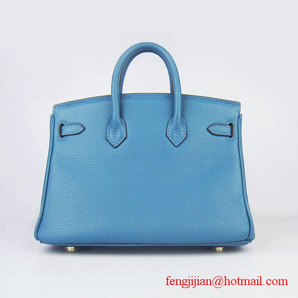 Hermes Birkin 25cm Togo Leather Bag 6068 Blue Gold Palladium hardware