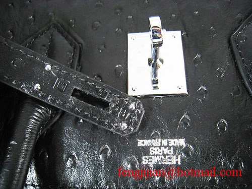 Hermes Birkin 35cm Ostrich Veins Handbag Black 6089 Silver Hardware