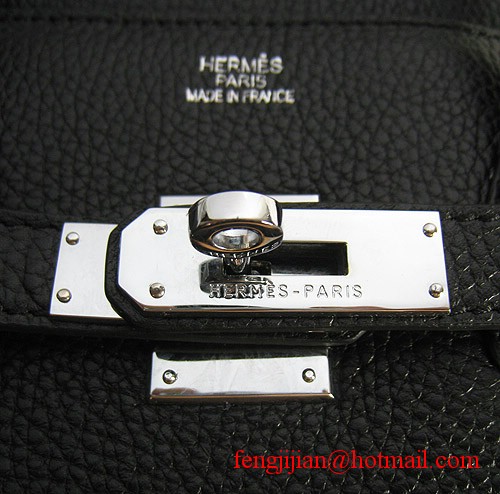 Hermes Birkin 35cm Embossed Veins Leather Bag Black 6089 Silver Hardware