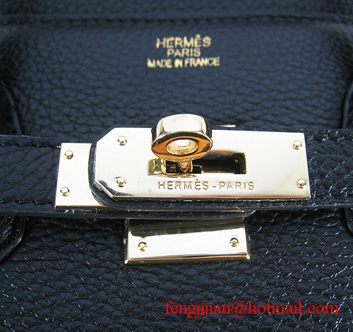Hermes Birkin 35cm Embossed Veins Leather Bag Black 6089 Gold Hardware