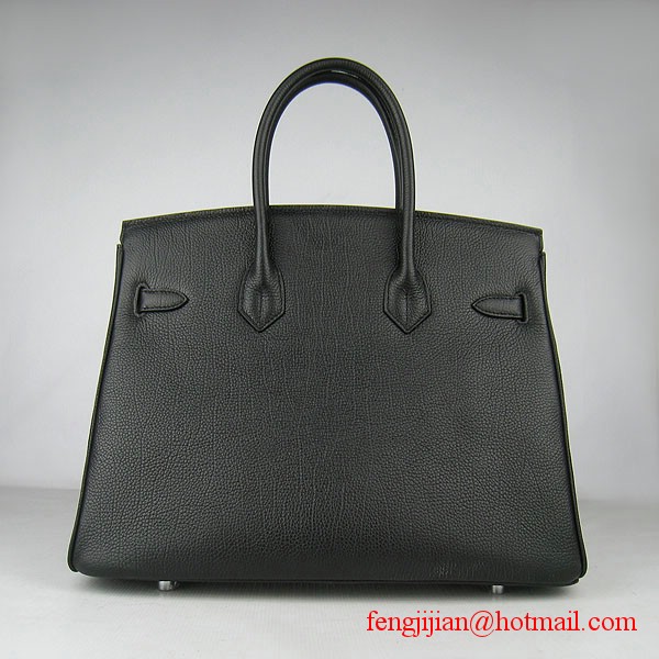 Hermes Birkin 35cm Tendon Veins Leather Bag Black Silver Hardware
