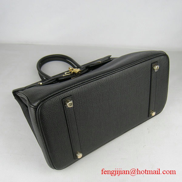 Hermes Birkin 35cm Tendon Veins Leather Bag Black Gold Hardware