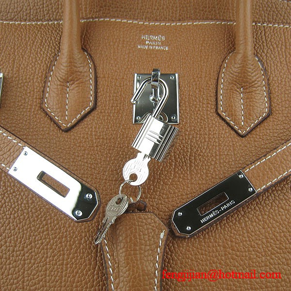 Hermes Birkin 35cm Tendon Veins Leather Bag Light Coffee Silver Hardware