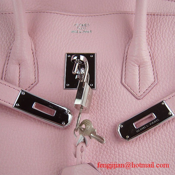 Hermes 35cm Embossed Veins Leather Bag Pink 6089 Silver Hardware