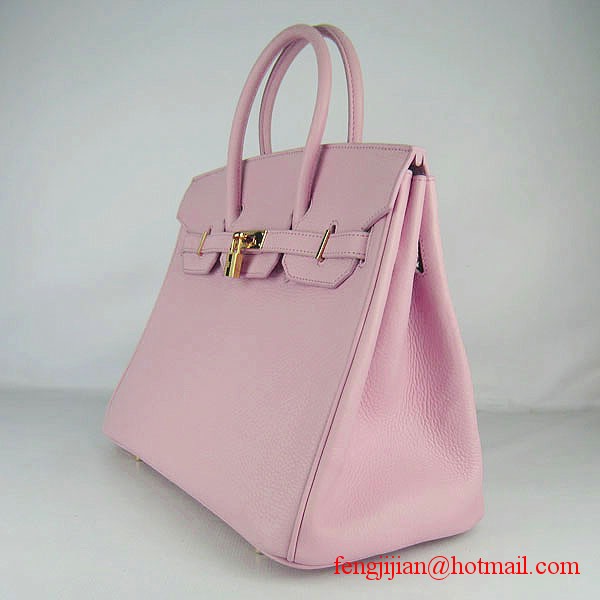 Hermes 35cm Embossed Veins Leather Bag Pink 6089 Gold Hardware