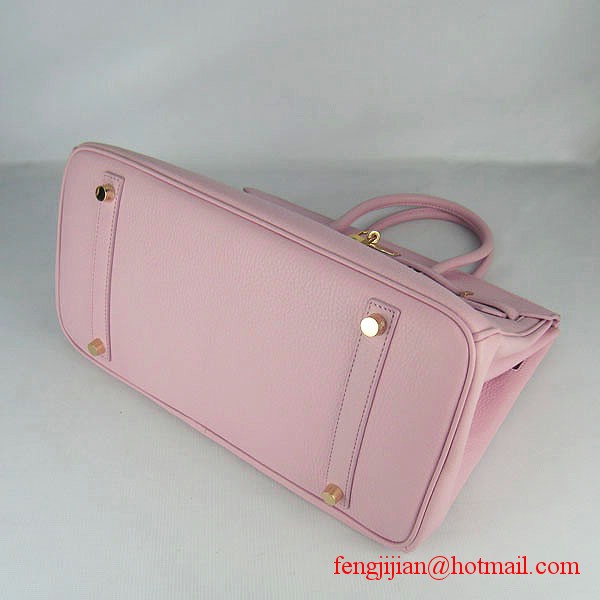 Hermes 35cm Embossed Veins Leather Bag Pink 6089 Gold Hardware