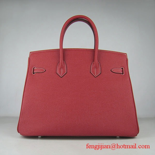 Hermes Birkin 35cm Tendon Veins Leather Bag Red Silver Hardware