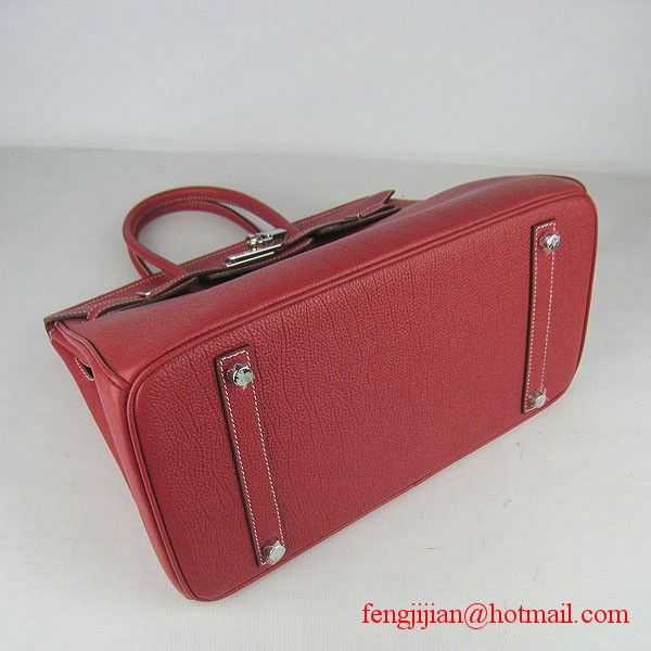 Hermes Birkin 35cm Tendon Veins Leather Bag Red Silver Hardware