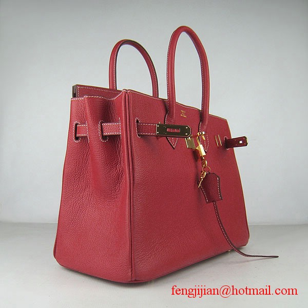 Hermes Birkin 35cm Tendon Veins Leather Bag Red Gold Hardware