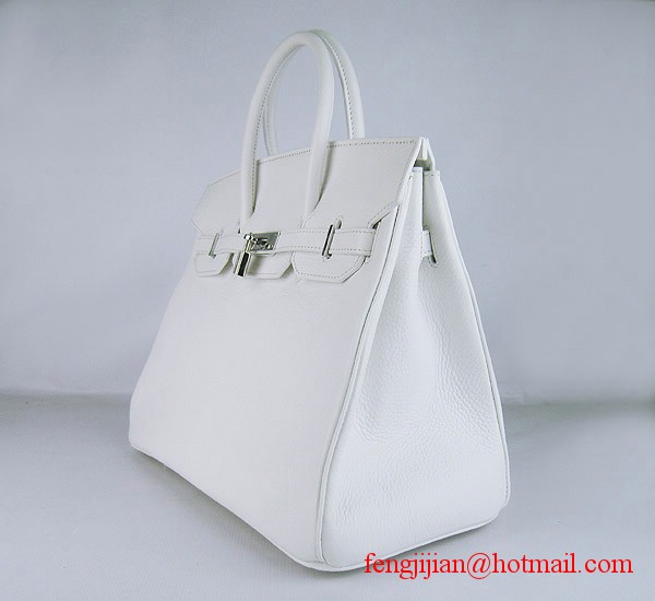 Hermes Birkin 35cm Embossed Veins Leather Bag White 6089 Silver Hardware