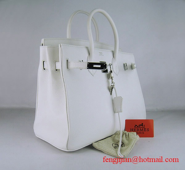 Hermes Birkin 35cm Embossed Veins Leather Bag White 6089 Silver Hardware