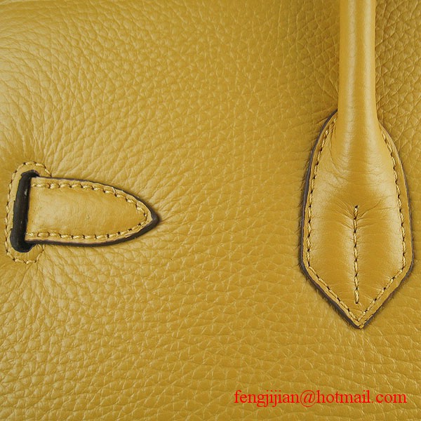Hermes 35cm Embossed Veins Leather Bag Yellow 6089 Silver Hardware