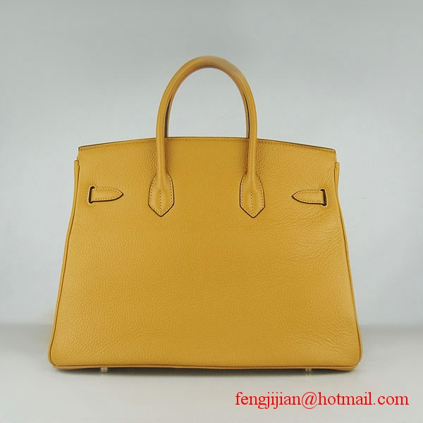 Hermes 35cm Embossed Veins Leather Bag Yellow 6089 Gold Hardware