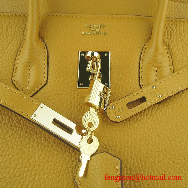 Hermes 35cm Embossed Veins Leather Bag Yellow 6089 Gold Hardware