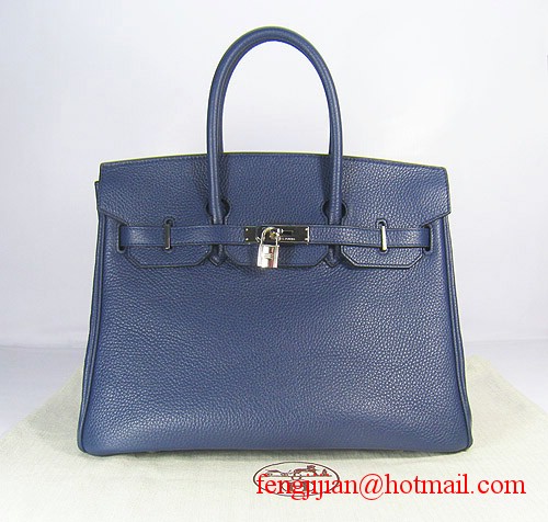 Hermes Birkin 35cm Embossed Veins Leather Bag Dark Blue 6089 Silver Hardware