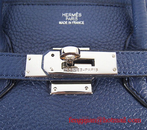 Hermes Birkin 35cm Embossed Veins Leather Bag Dark Blue 6089 Silver Hardware