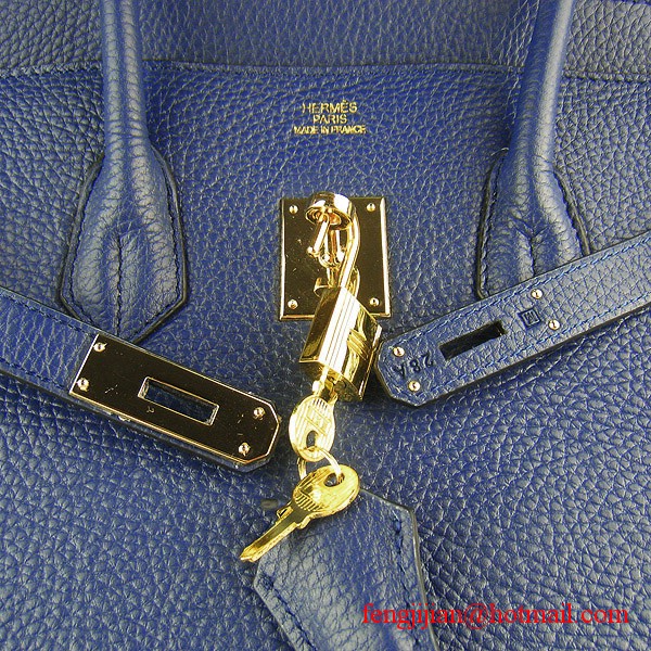 Hermes Birkin 35cm Embossed Veins Leather Bag Dark Blue 6089 Gold Hardware