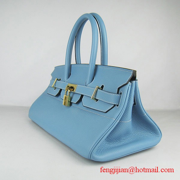 Hermes Birkin 42cm Togo Leather Bag 6109 Light Blue gold padlock