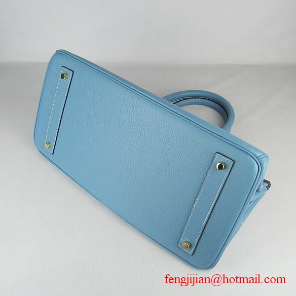 Hermes Birkin 42cm Togo Leather Bag 6109 Light Blue gold padlock