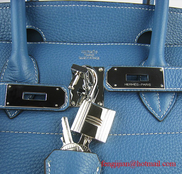 Hermes Birkin 42cm Togo Leather Bag 6109 Blue silver padlock