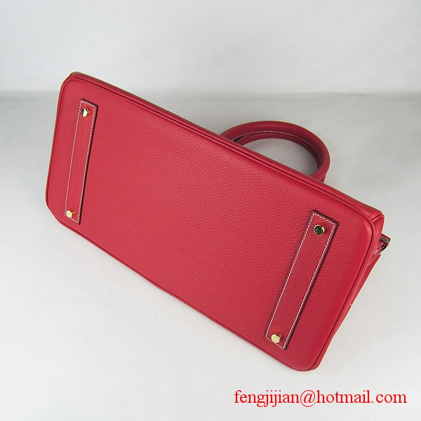 Hermes Birkin 42cm Togo Leather Bag 6109 Red gold padlock