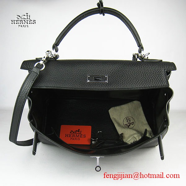 Hermes Kelly 32cm Togo Leather Bag Black 6108 Silver Hardware