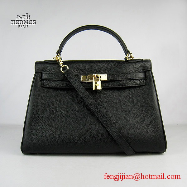 Hermes Kelly 32cm Togo Leather Bag Black 6108 Gold Hardware