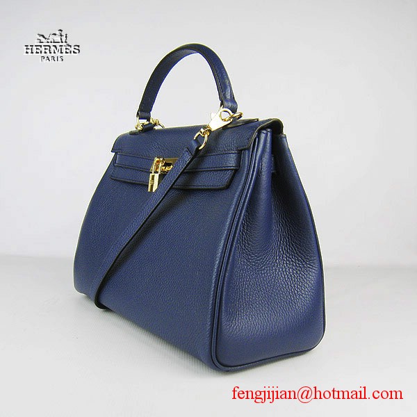 Hermes Kelly 32cm Togo Leather Bag Dark Blue 6108 Gold Hardware