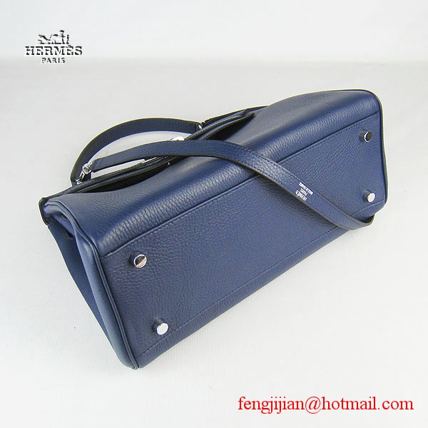 Hermes Kelly 32cm Togo Leather Bag Dark Blue 6108 Silver Hardware