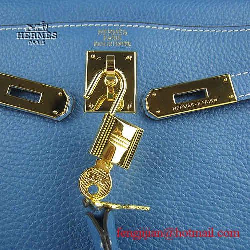 Hermes Kelly 32cm Togo Leather Bag Blue 6108 Gold Hardware