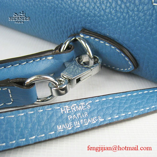 Hermes Kelly 32cm Togo Leather Bag Blue 6108 Silver Hardware