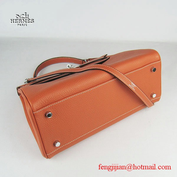 Hermes Kelly 32cm Togo Leather Bag Orange 6108 Silver Hardware