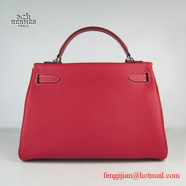 Hermes Kelly 32cm Togo Leather Bag Red 6108 Silver Hardware
