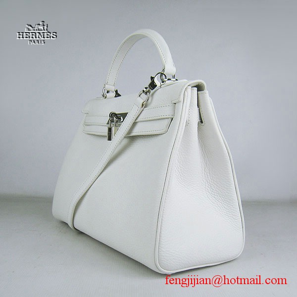 Hermes Kelly 32cm Togo Leather Bag White 6108 Silver Hardware