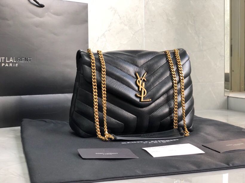 Yves Saint Laurent Calfskin Leather Tote Bag Black 464678 Gold hardware 
