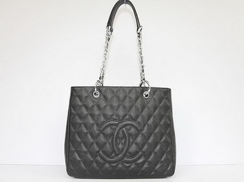 Chanel Quilted CC Tote Bag 35626 Black Silver Hardware