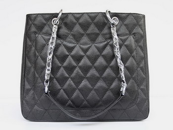 Chanel Quilted CC Tote Bag 35626 Black Silver Hardware