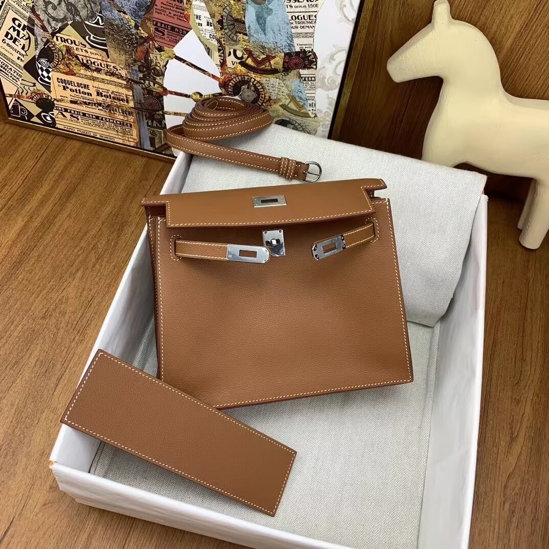 Hermes Kelly Danse Original Evercolor Leather 22CM KL22 Brown Silver-Tone