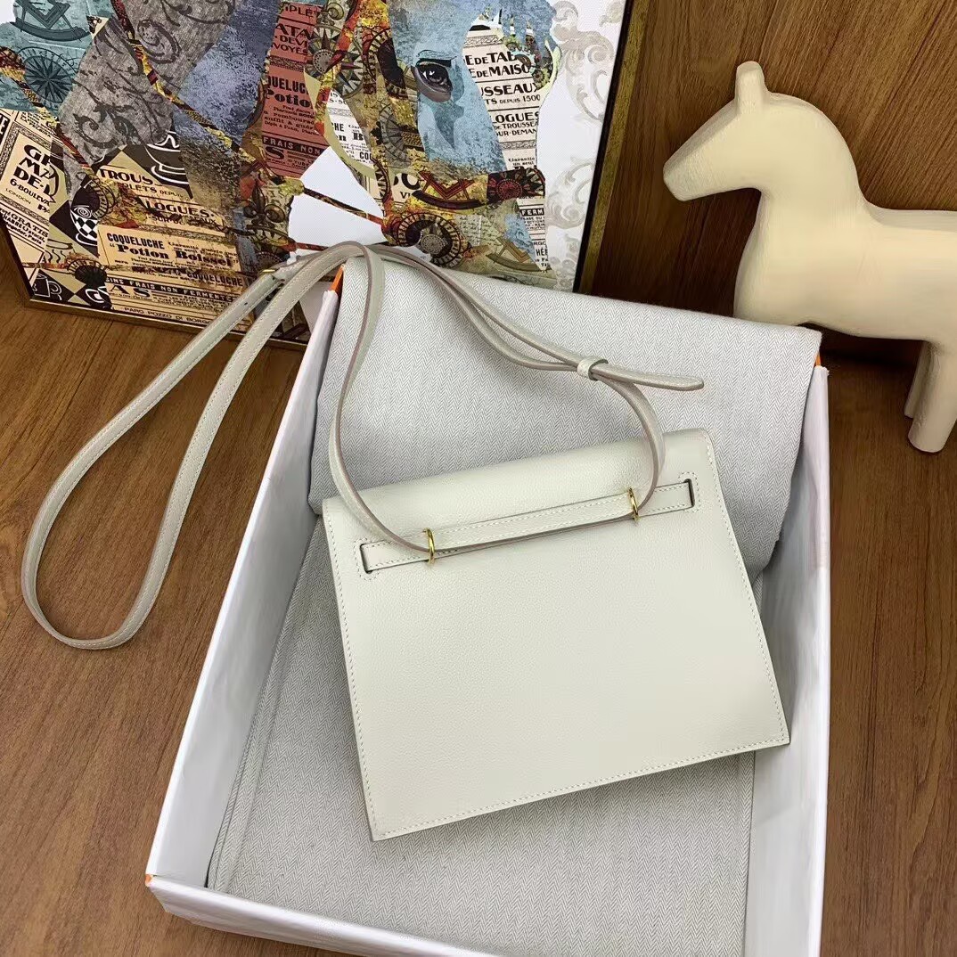 Hermes Kelly Danse Original Evercolor Leather 22CM KL22 Cream Gold-Tone